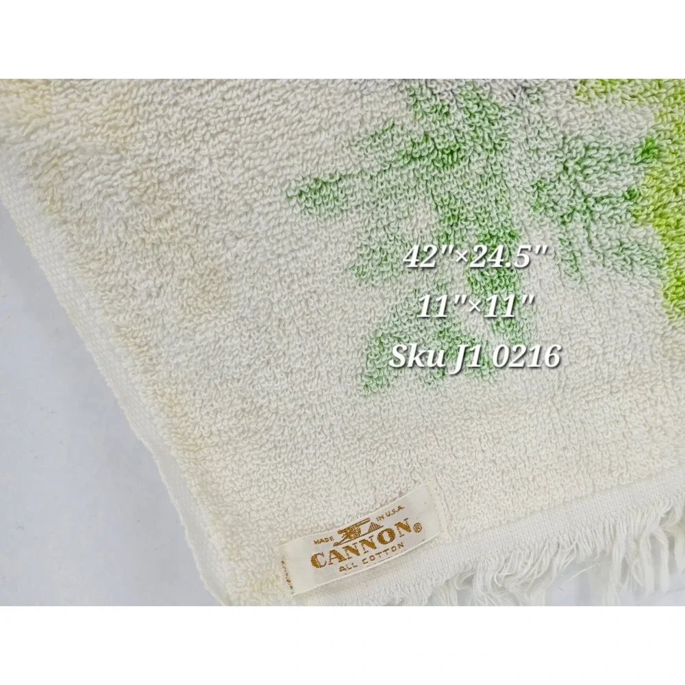 Vintage Cannon Floral Bath Towel Washcloth Set Blue Green Mod 60s 70s USA